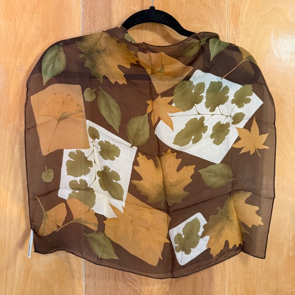 Elaine Gold Accessories - Elaine Gold Collection XIIX Silk Scarf Brown Botanical Autumn Leaf Print 21x20